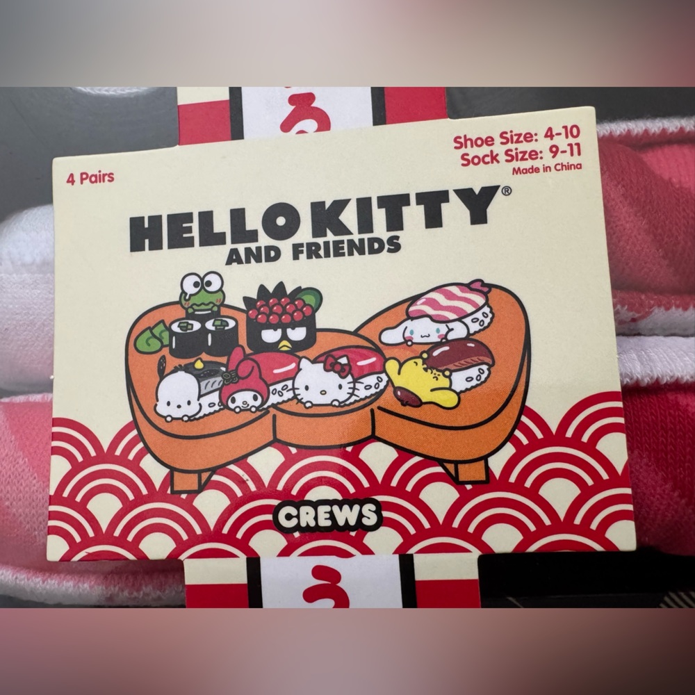 Hello Kitty and Friends Sushi Crew Socks 4-Pack Women’s 9–11